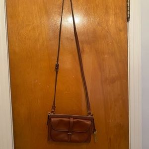 Fossil Small Dark Tan Leather Crossbody Bag